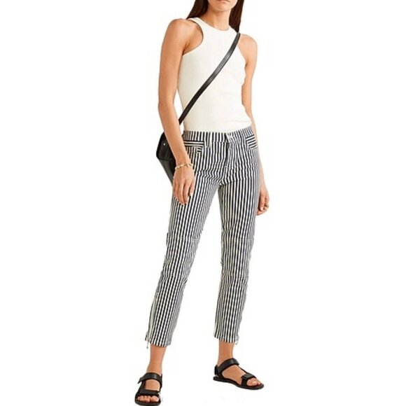 NWT Current | Elliott blue, warm white stripe skinny cropped stitch accent jeans - Picture 2 of 16